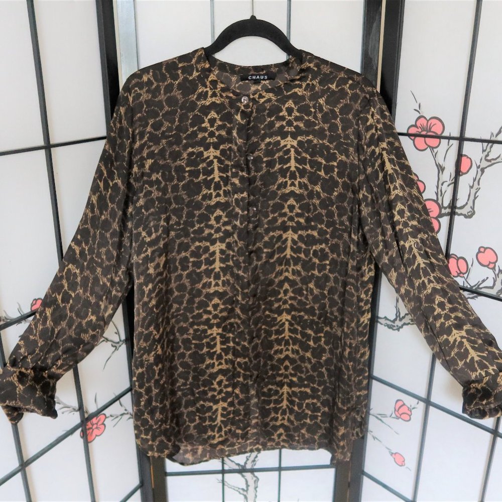 Chaus Brown Cheetah Print Button Down Blouse Size Medium